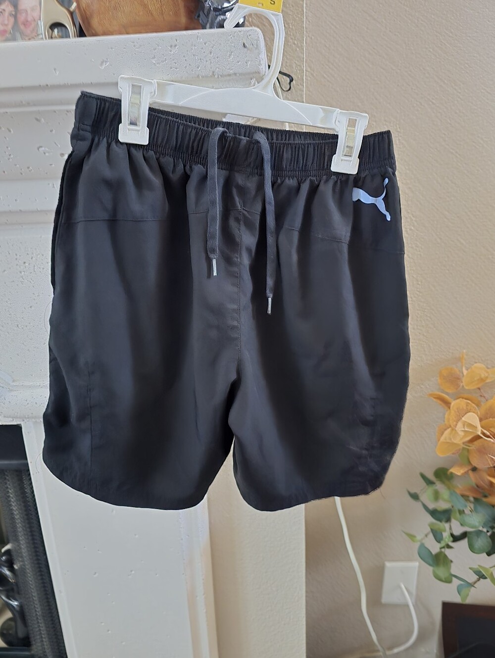Puma Men's Black Athletic Shorts with Light Blue Logo Sz.S